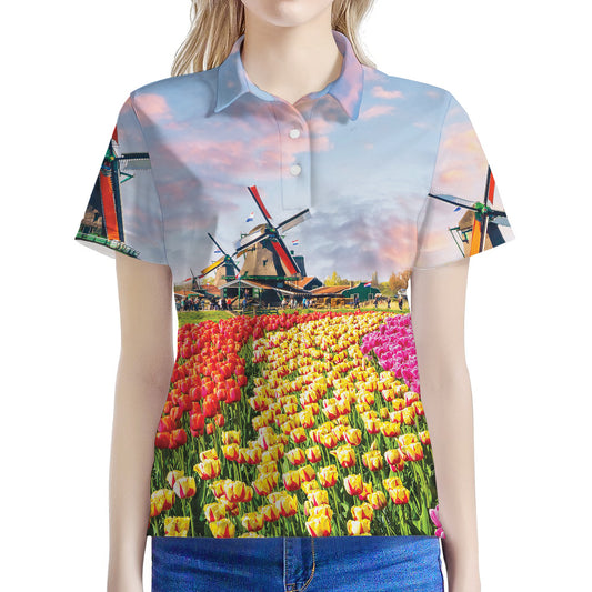 Tulip Field Print Women's Polo Shirt