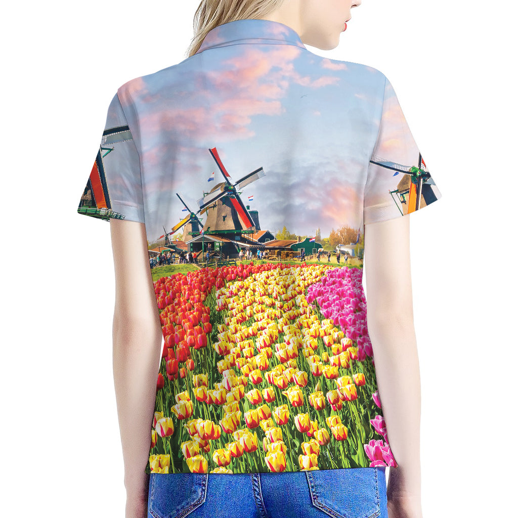 Tulip Field Print Women's Polo Shirt