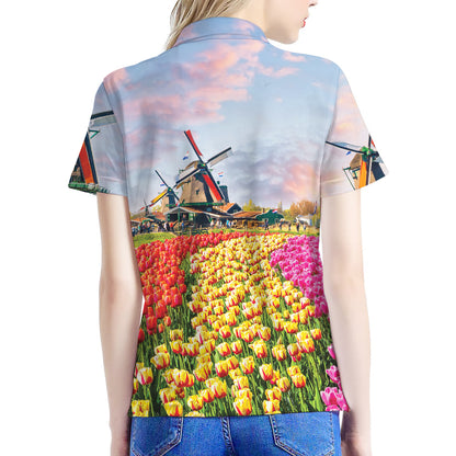 Tulip Field Print Women's Polo Shirt