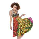 Tulip Field Print Women's Sleeveless Dress