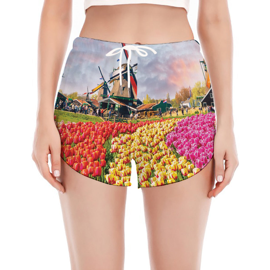 Tulip Field Print Women's Split Running Shorts