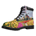 Tulip Field Print Padded Collar Lace Up Boots