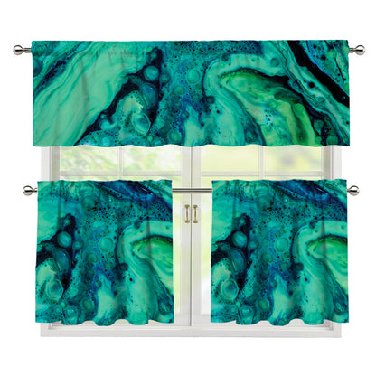 Turquoise Acid Melt Print 3 Piece Kitchen Curtains