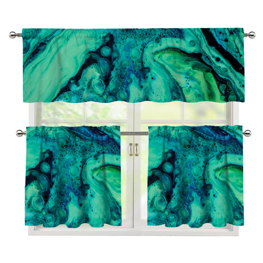 Turquoise Acid Melt Print 3 Piece Kitchen Curtains