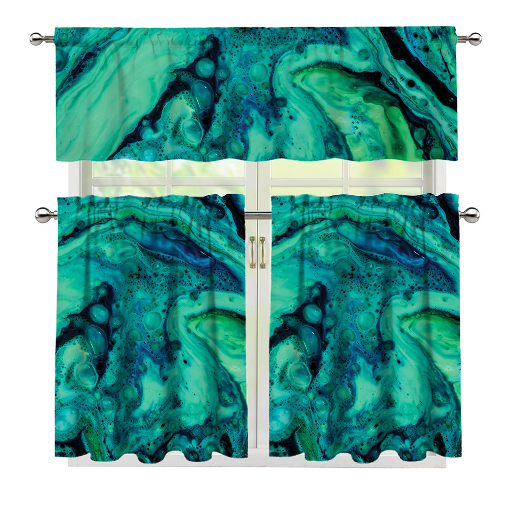 Turquoise Acid Melt Print 3 Piece Kitchen Curtains