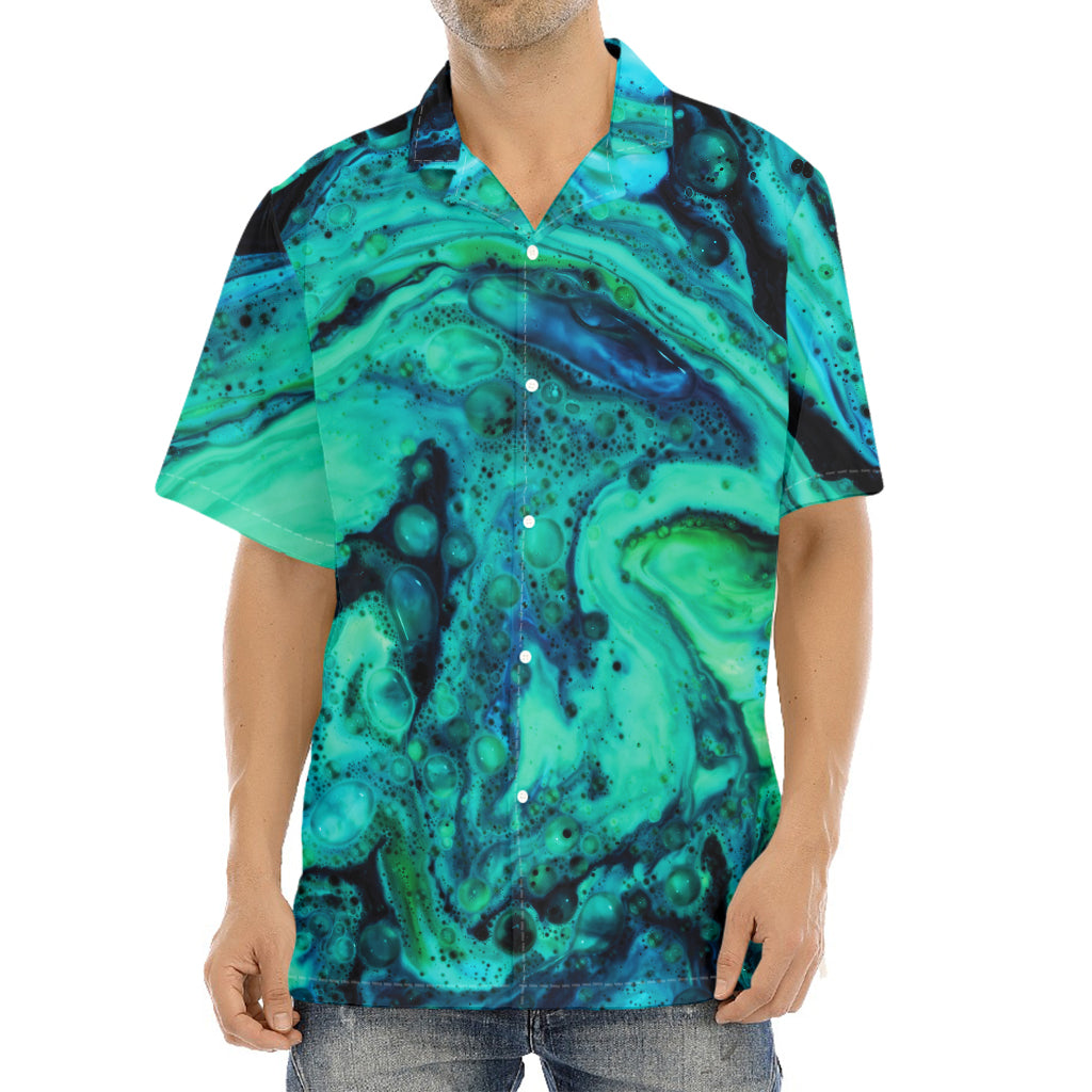 Turquoise Acid Melt Print Aloha Shirt