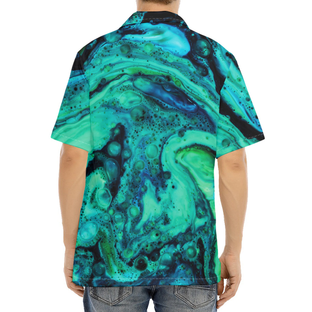 Turquoise Acid Melt Print Aloha Shirt