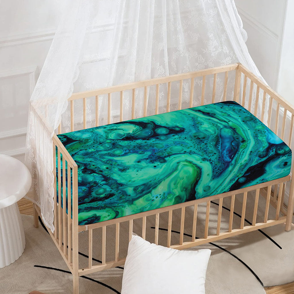 Turquoise Acid Melt Print Baby Crib Sheet