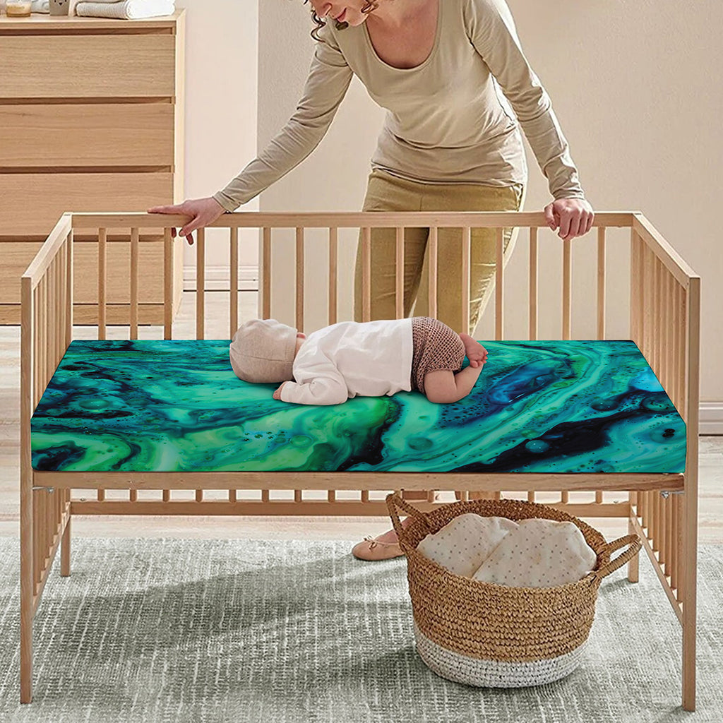 Turquoise Acid Melt Print Baby Crib Sheet