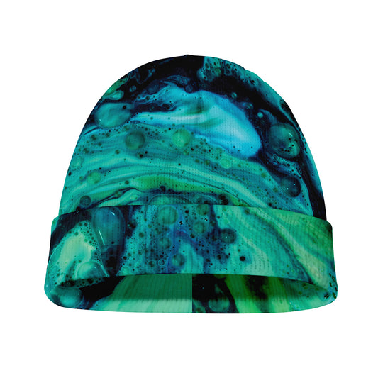 Turquoise Acid Melt Print Beanie