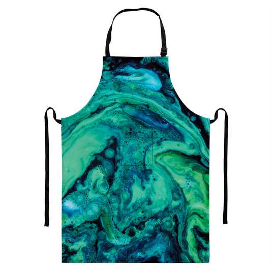 Turquoise Acid Melt Print Bib Apron With Pocket