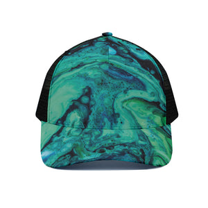 Turquoise Acid Melt Print Black Mesh Trucker Cap