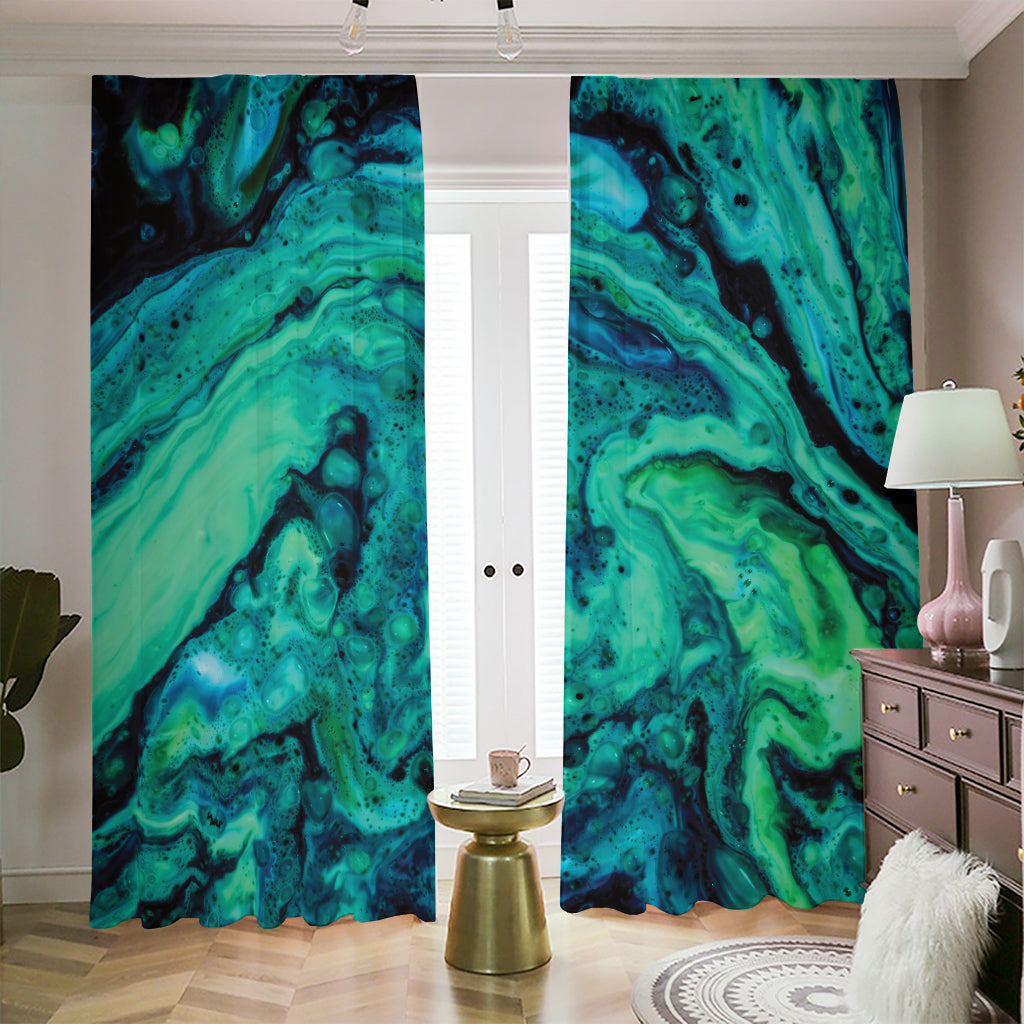 Turquoise Acid Melt Print Blackout Pencil Pleat Curtains