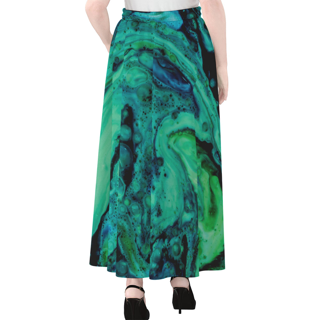 Turquoise Acid Melt Print Chiffon Maxi Skirt