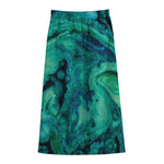 Turquoise Acid Melt Print Cotton Front Slit Maxi Skirt