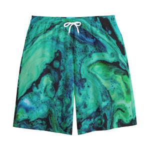 Turquoise Acid Melt Print Cotton Shorts