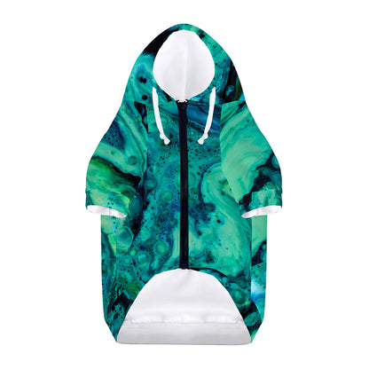 Turquoise Acid Melt Print Dog Zip Up Hoodie