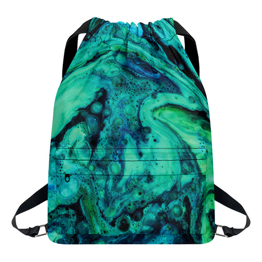 Turquoise Acid Melt Print Drawstring Backpack