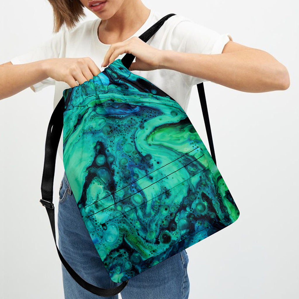 Turquoise Acid Melt Print Drawstring Backpack
