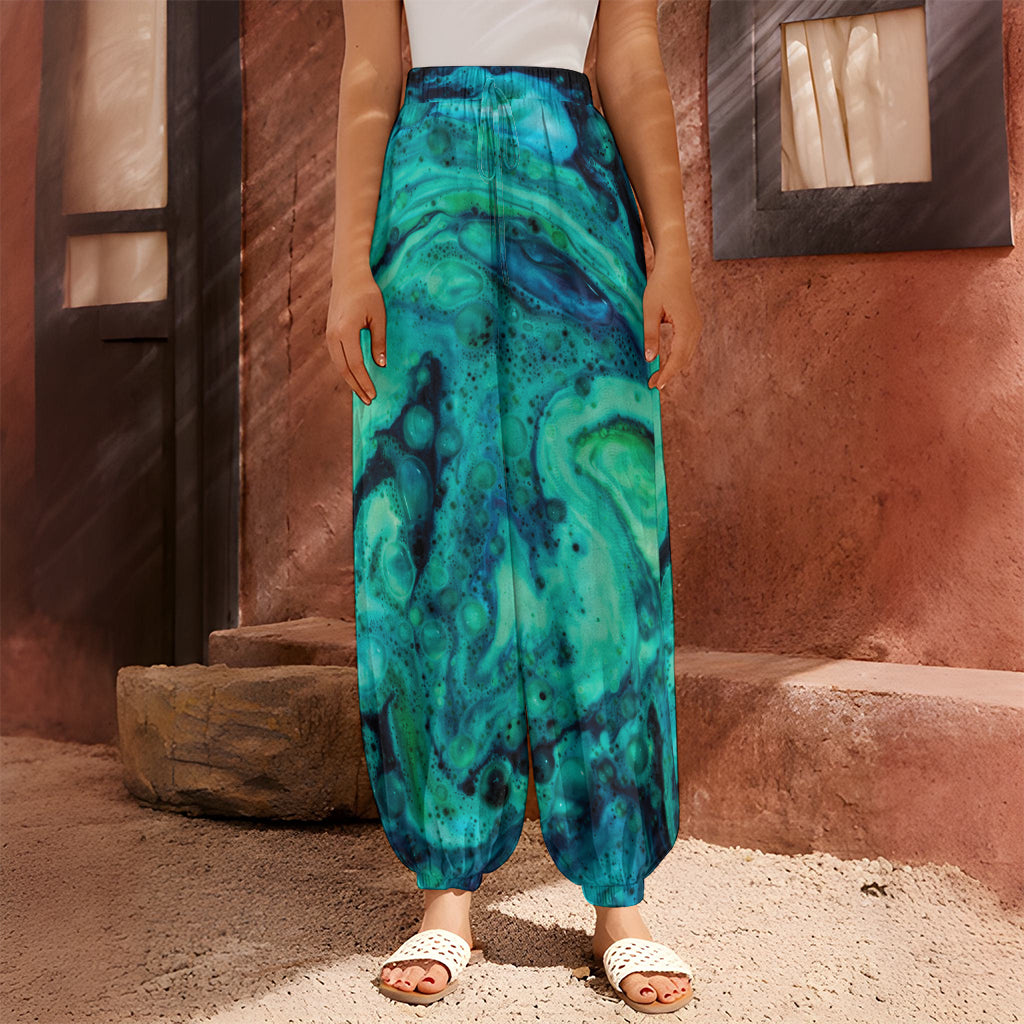 Turquoise Acid Melt Print Harem Pants