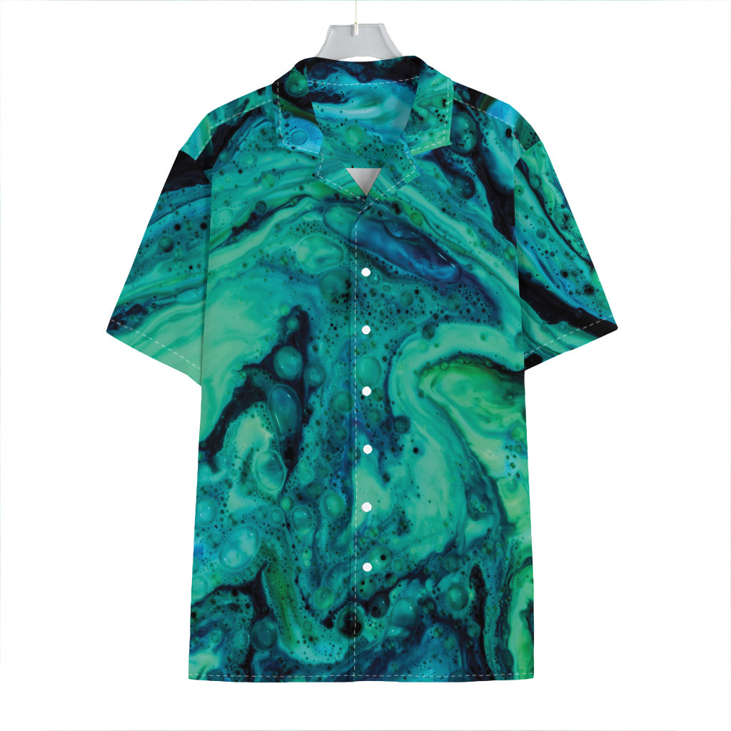 Turquoise Acid Melt Print Hawaiian Shirt