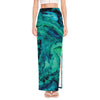 Turquoise Acid Melt Print High Slit Maxi Skirt