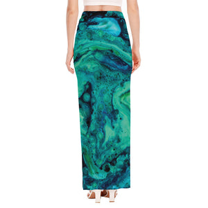 Turquoise Acid Melt Print High Slit Maxi Skirt