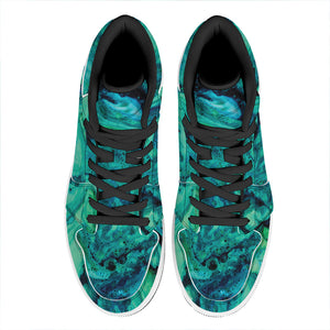 Turquoise Acid Melt Print High Top Leather Sneakers