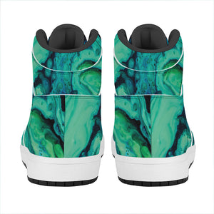 Turquoise Acid Melt Print High Top Leather Sneakers