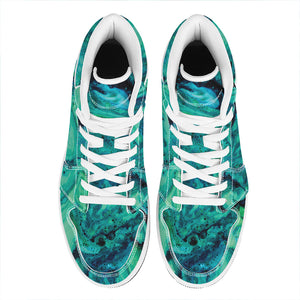 Turquoise Acid Melt Print High Top Leather Sneakers