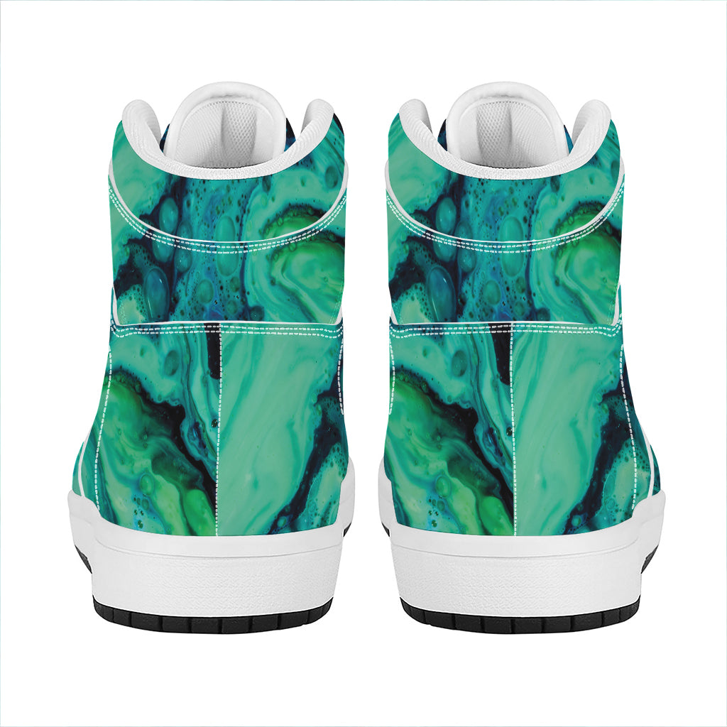 Turquoise Acid Melt Print High Top Leather Sneakers