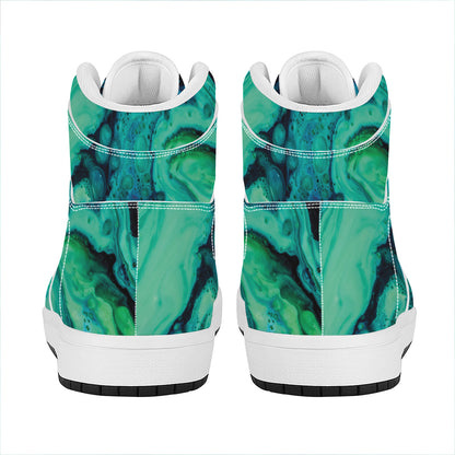 Turquoise Acid Melt Print High Top Leather Sneakers