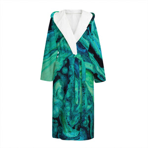 Turquoise Acid Melt Print Hooded Bathrobe