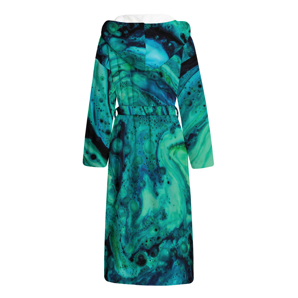 Turquoise Acid Melt Print Hooded Bathrobe