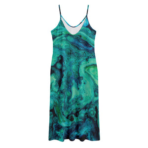 Turquoise Acid Melt Print Jersey Midi Cami Dress