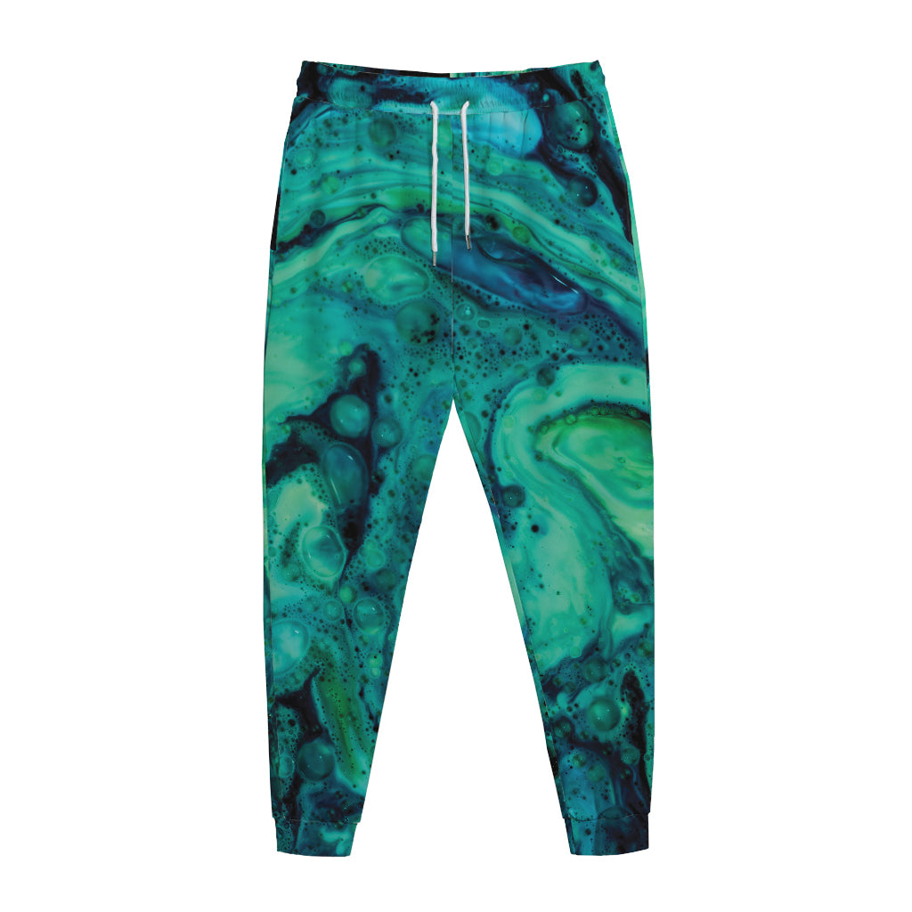 Turquoise Acid Melt Print Jogger Pants