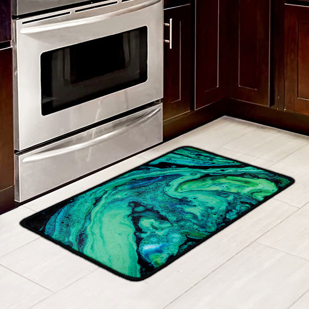 Turquoise Acid Melt Print Kitchen Mat
