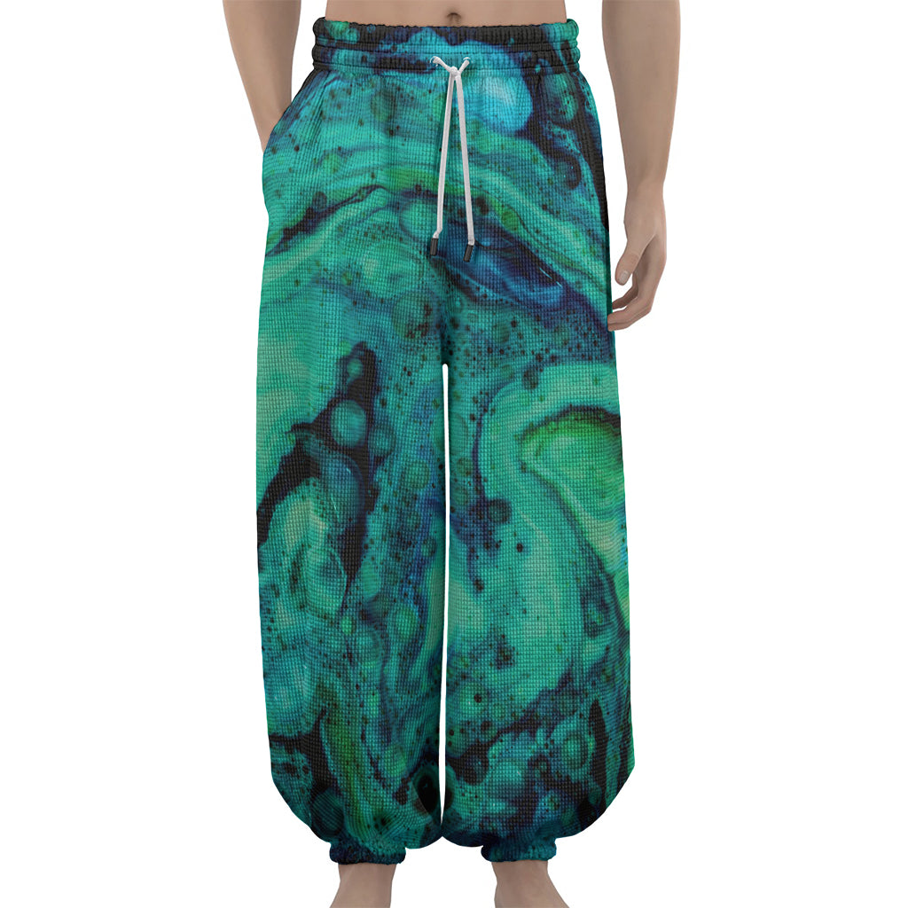 Turquoise Acid Melt Print Lantern Pants