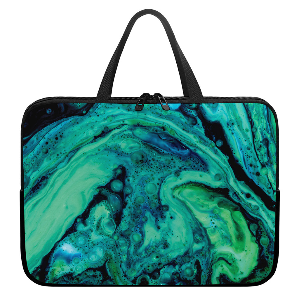 Turquoise Acid Melt Print Laptop Sleeve With Handle