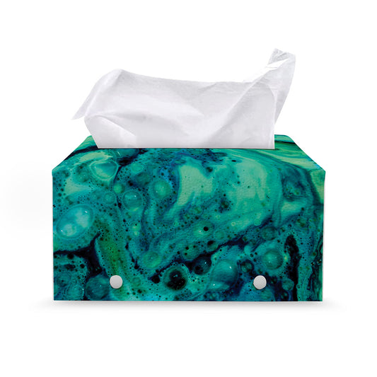 Turquoise Acid Melt Print Leather Tissue Box Cover