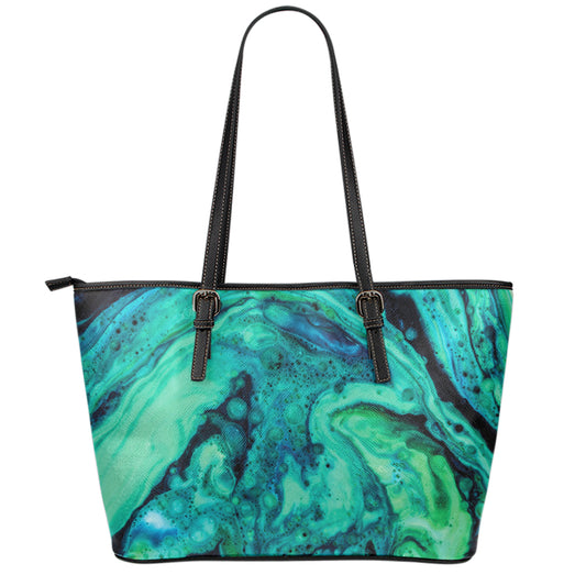 Turquoise Acid Melt Print Leather Tote Bag