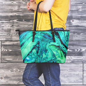 Turquoise Acid Melt Print Leather Tote Bag