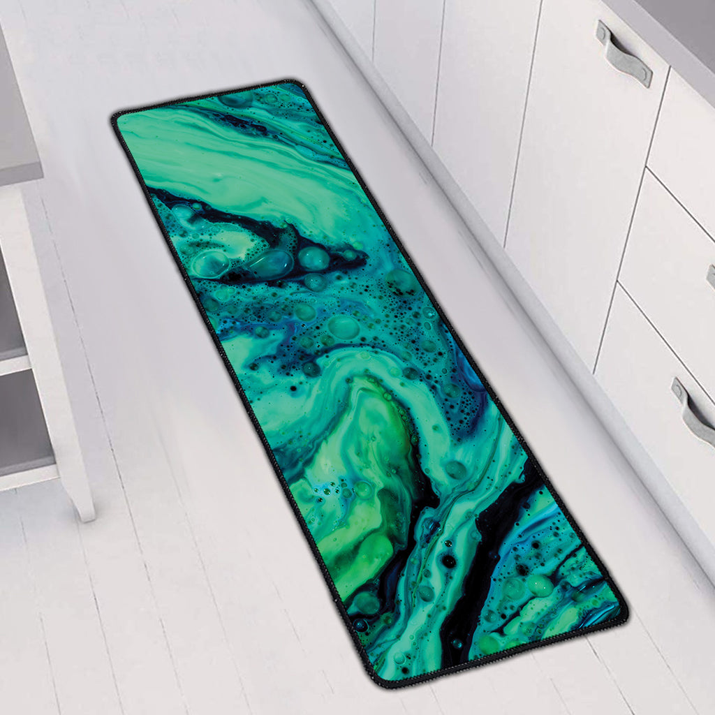 Turquoise Acid Melt Print Long Kitchen Mat