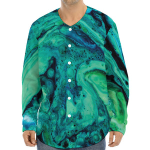 Turquoise Acid Melt Print Long Sleeve Baseball Jersey