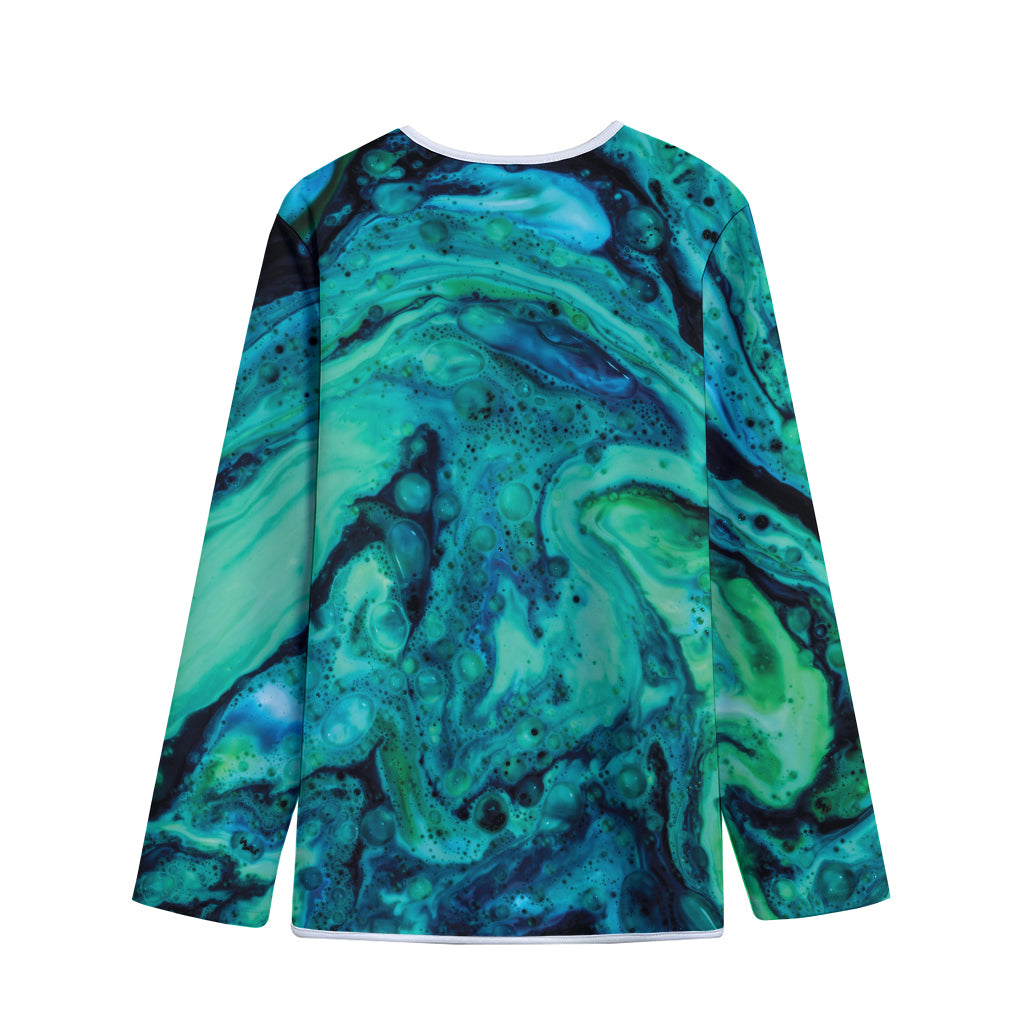 Turquoise Acid Melt Print Long Sleeve Short Coat