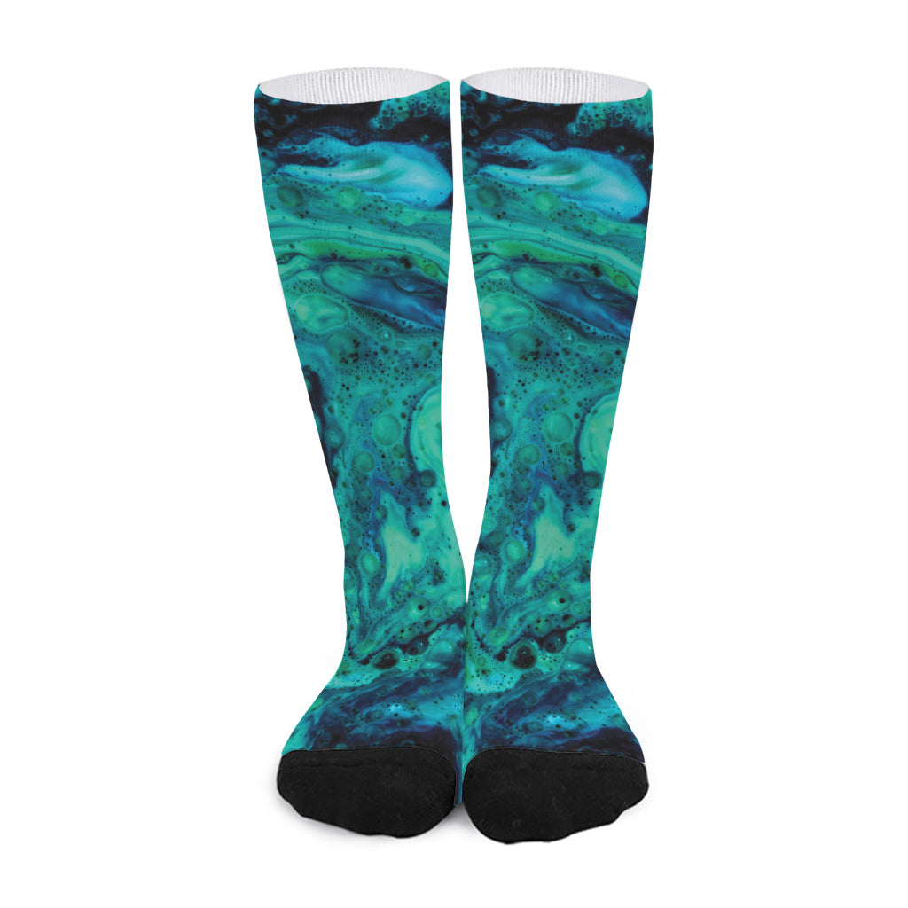 Turquoise Acid Melt Print Long Socks