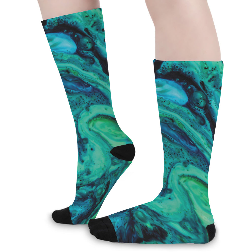 Turquoise Acid Melt Print Long Socks