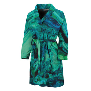 Turquoise Acid Melt Print Men's Bathrobe