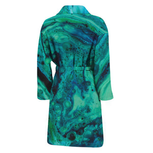 Turquoise Acid Melt Print Men's Bathrobe