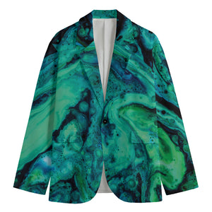 Turquoise Acid Melt Print Men's Blazer